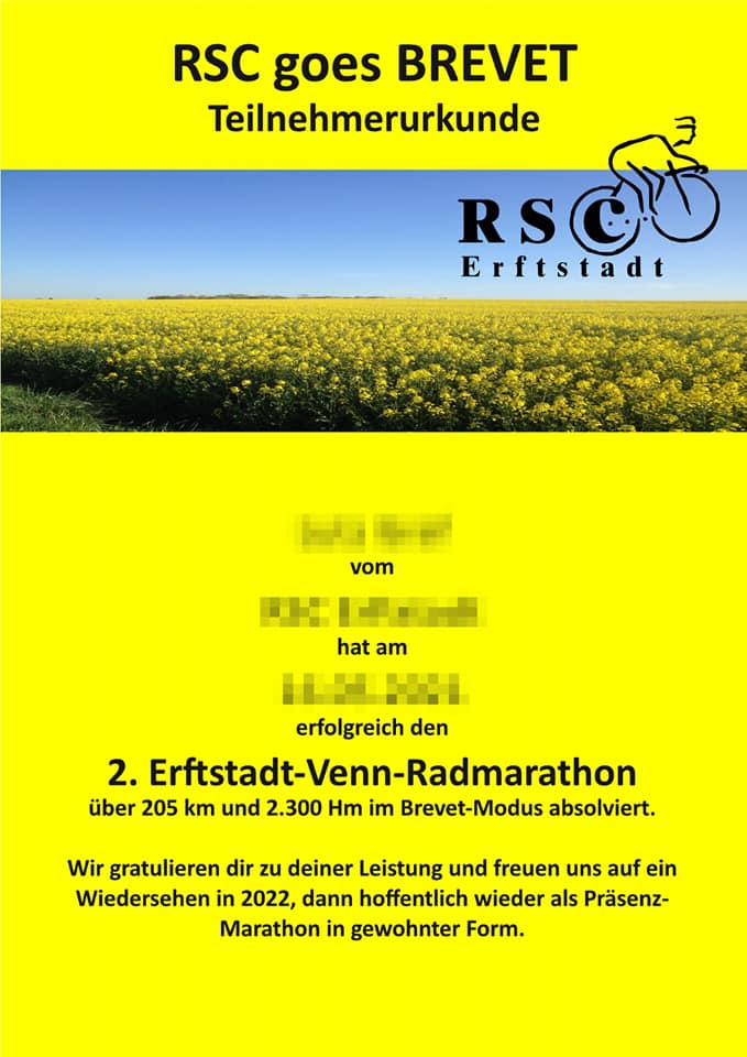 Danksagung Erftstadt Venn Radmarathon